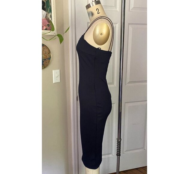 AX Paris Navy Stretch Strappy Knee-Length Wiggle Bandage BODYCON Dress *4* - Picture 3 of 6